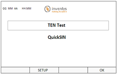 Audiometer main menu - TEN test selection